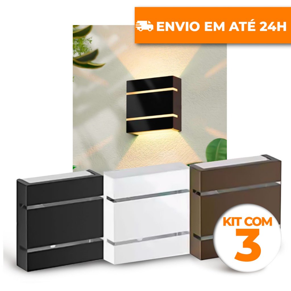 KIT 3 ARANDELA 2 FRISOS ÁREA EXTERNA ILUMINAÇÃO PAREDE MURO