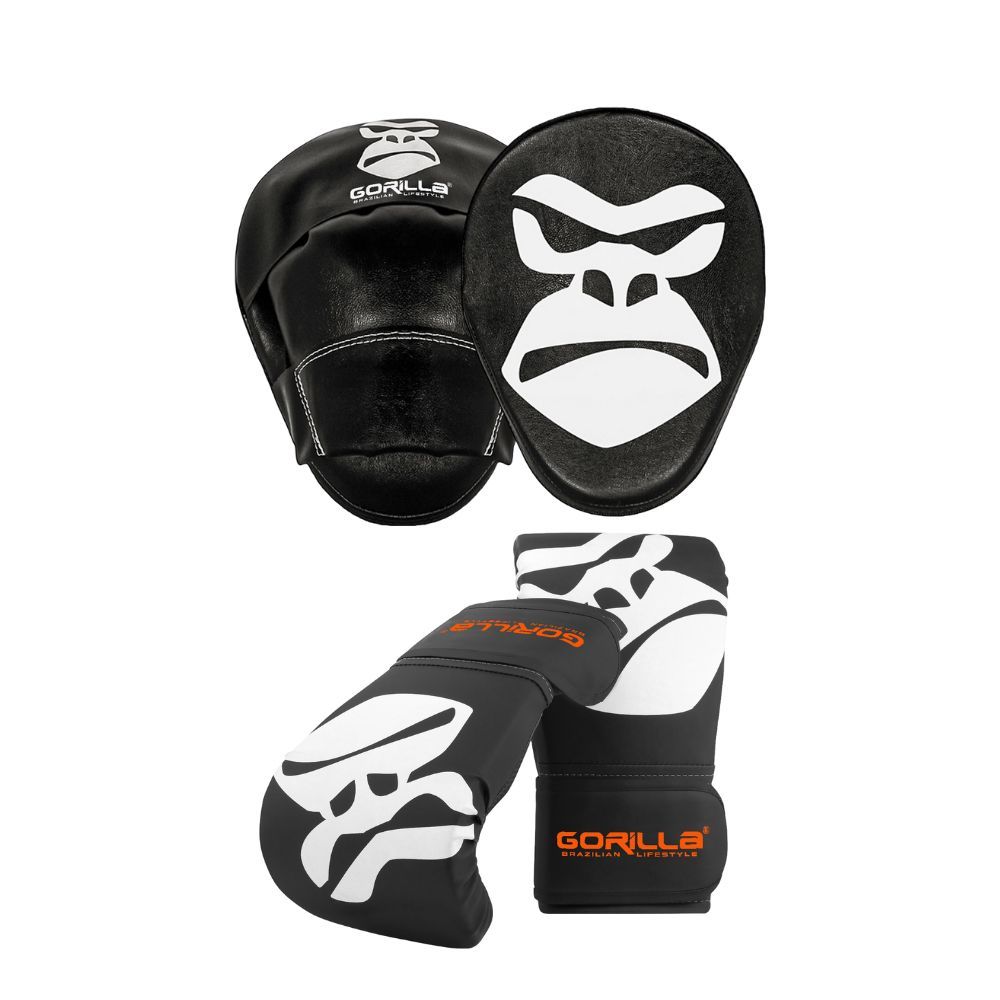 Kit Gorilla Manopla de foco + Luva Bate Saco Pro Infantil Boxe Muay thai Artes Marciais Luta Gorila