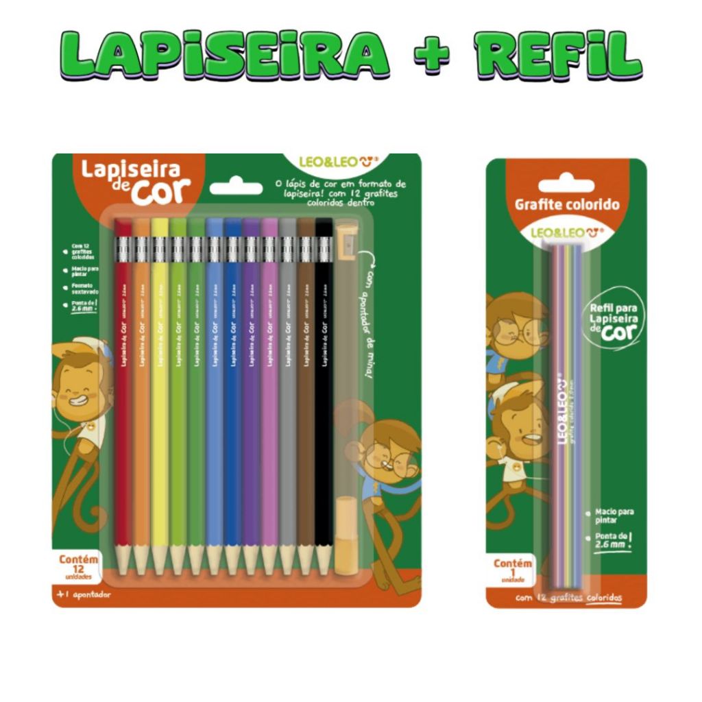 LAPISEIRA DE COR/GRAFITE COLORIDO 2.6,12 CORES + APONTADOR +1 REFIL 12 GRAFITES RESERVAS em Oferta na Shopee