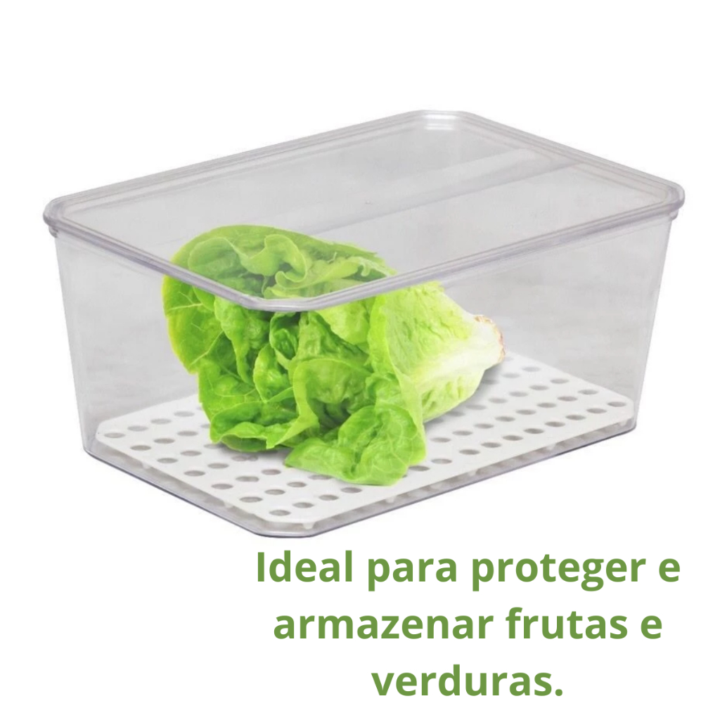 Porta Salada Legumes Frutas Organizador Salada com Tampa e Grade Organizador Geladeira Acrílico