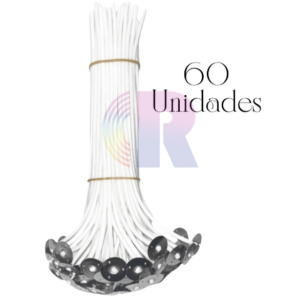 Pavio De Vela Artesanal Algodão 18cm Com 60 Unidades