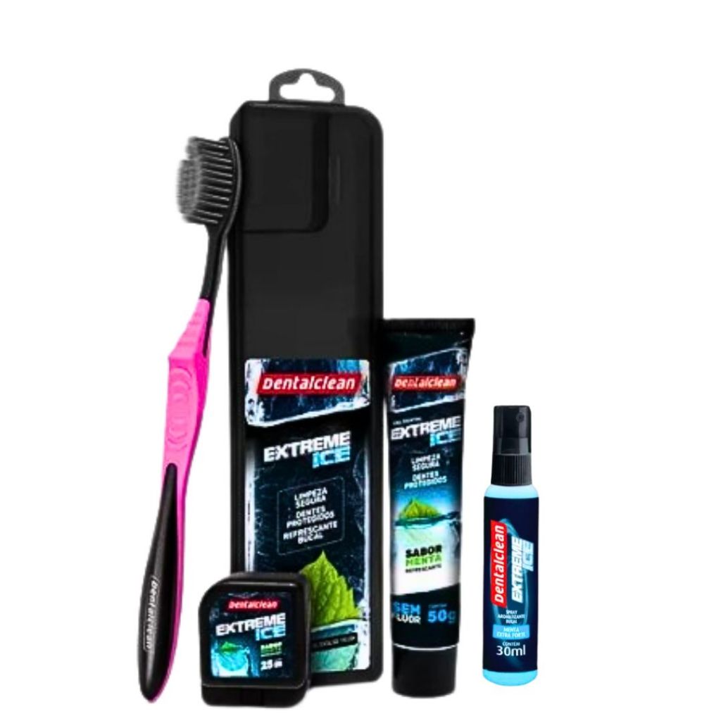 Kit Xo Bafinho Spray Bucal Escova de Dente Gel Dental Fio Dental Extreme Ice Kit Menta Extra Forte