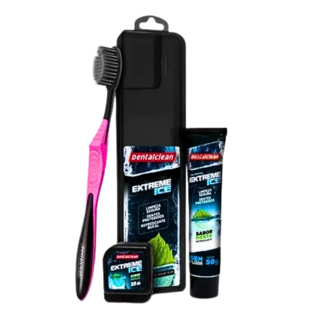 Escova de Dente 3 Em 1 Gel Dental Fio Dental Extreme Ice Kit Estojo Azul Saúde Bucal Adulto