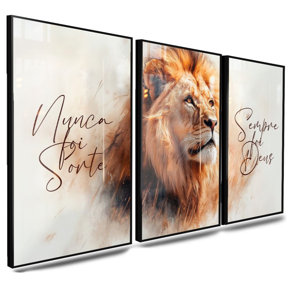 Quadros Decorativos Grande Sala Quarto Leao Nunca Foi Sorte Sempre Foi Deus 122×60 4k