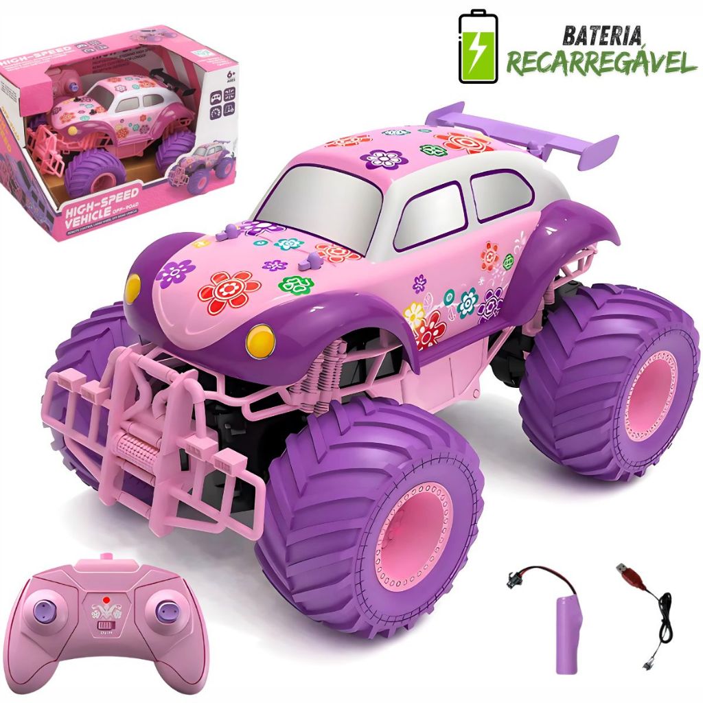 Carrinho de Controle Remoto Jeep Off Road Feminino Rosa Menina