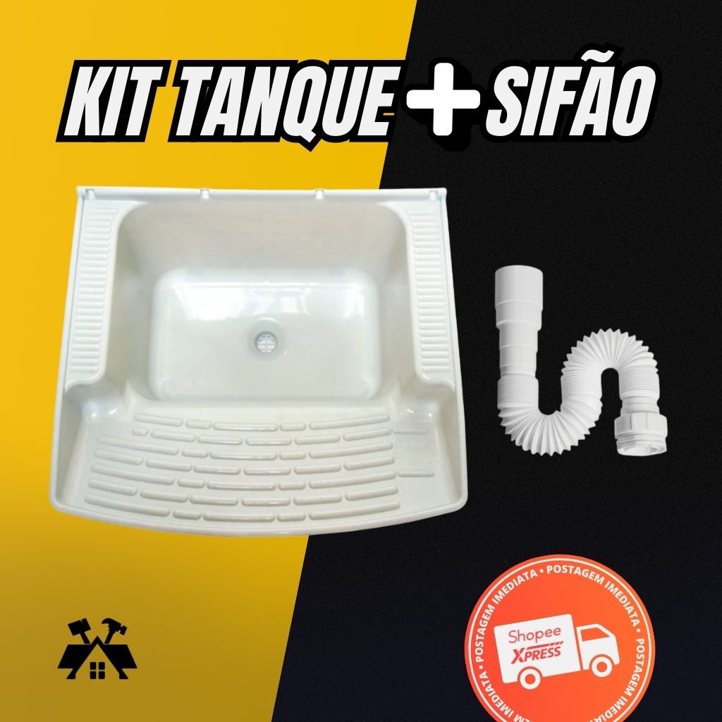 Tanque Plástico Lavar Roupa Branco 28 Litros + Sifão - Brasipla em Oferta na Shopee