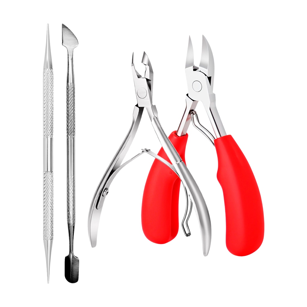 Kit Alicate De Corte Curvado Mola Dupla + Alicate De Cutícula Unhas Gel Espátula Palito Aço Inox em Oferta na Shopee