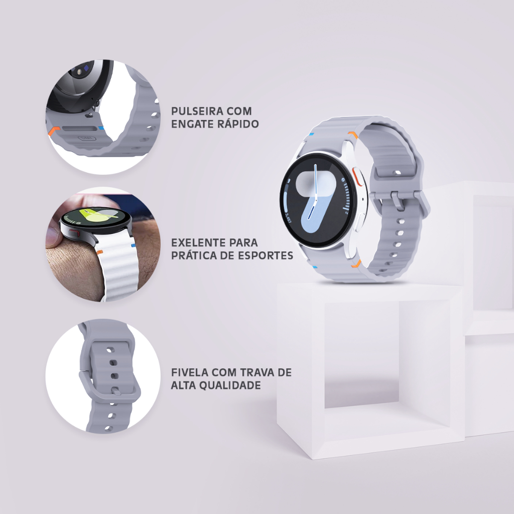 Pulseira De Silicone Para Relógio Samsung Galaxy Watch FE 7 6 5 4 44mm 40mm 45mm 42mm 46mm 43mm 47mm