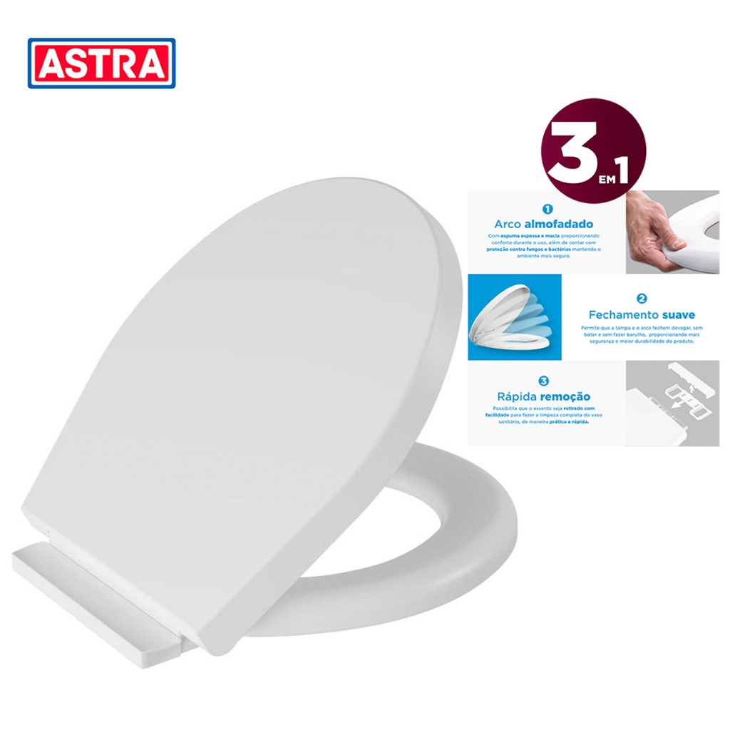 Assento Almofadado Astra 3 em 1 Universal com Fechamento Suave e Fácil Remoção