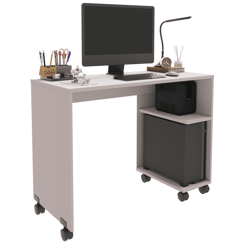 Escrivaninha Beauty Mesa Computador Notebook Nicho Para Gabinete E Rodízios - Off White Freijó