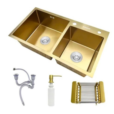 Cuba Pia Gourmet Dupla Dourada Cozinha Aço Inox Acessórios 78x43 Brinovar