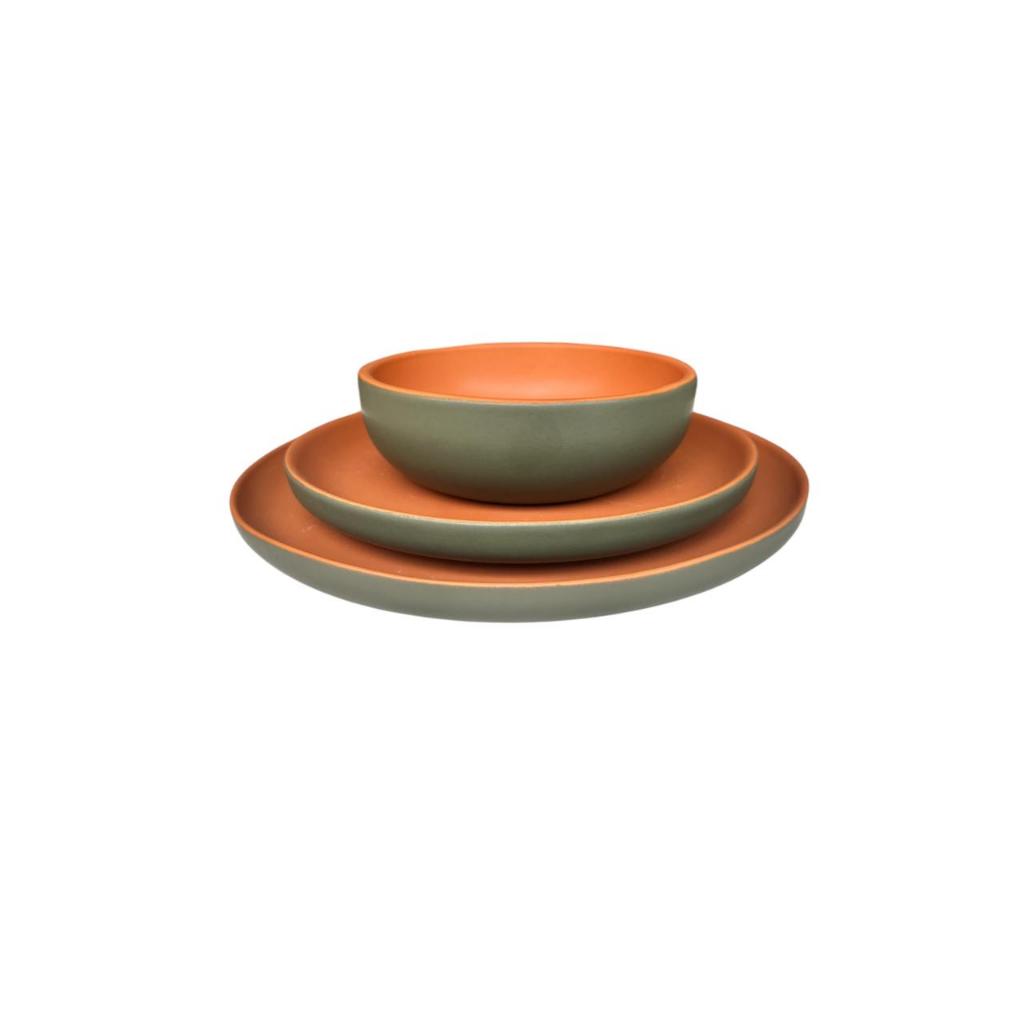 Aparelho de Jantar Verde com Terracota Cerâmica Rústico 12-18 Peças