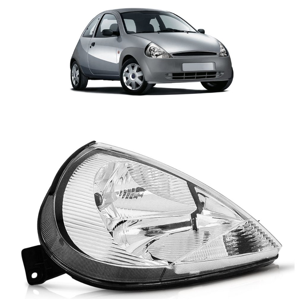 Farol Ka 1997 1998 1999 2000 A 2007 Máscara Cromada Pisca Cristal Foco Duplo Lente Lisa Acrílico