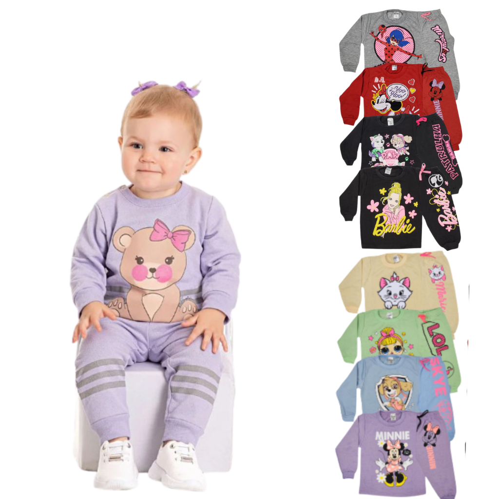 Kit 6 peças Bebe Feminino Conjunto Moletom Inverno Bebe Infantil Menina