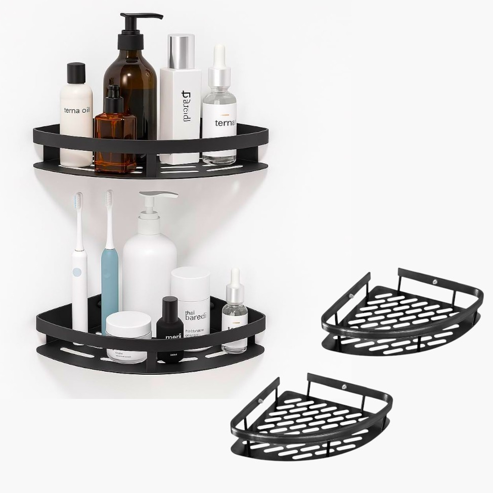 Kit 2 Prateleiras de Banheiro Multiuso De Canto Em L Triangular De Canto Porta Shampoo Sabonete