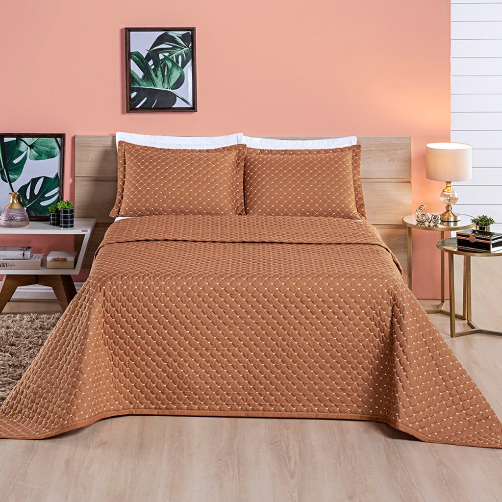 Cobre Leito De Casal Ravena Bordado Colcha 200 Fios Micropercal Padrão, Queen e King em Oferta na Shopee