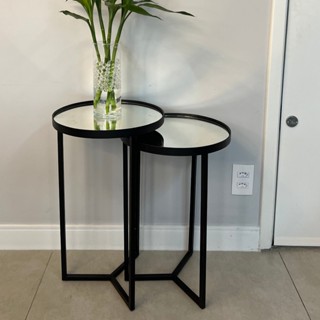 Conjunto Mesa Lateral Steel Glass em Aço Inox Tampo Com Espelho - LH Móveis