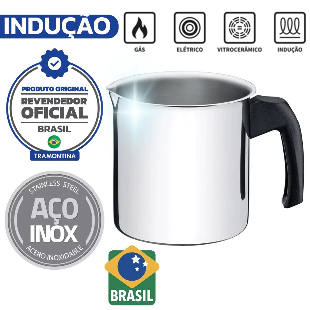 Imagem Leiteira Canecão Fervedor Indução Tramontina Allegra 2l Cor Inox 14 Cm Cabo de Baquelite