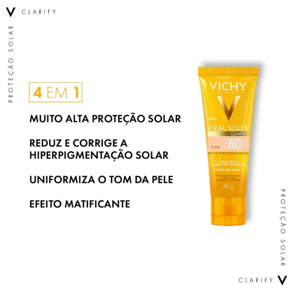 Protetor Solar Vichy Idéal Soleil Clarify FPS60 Cor Morena Com 40g · foto 2