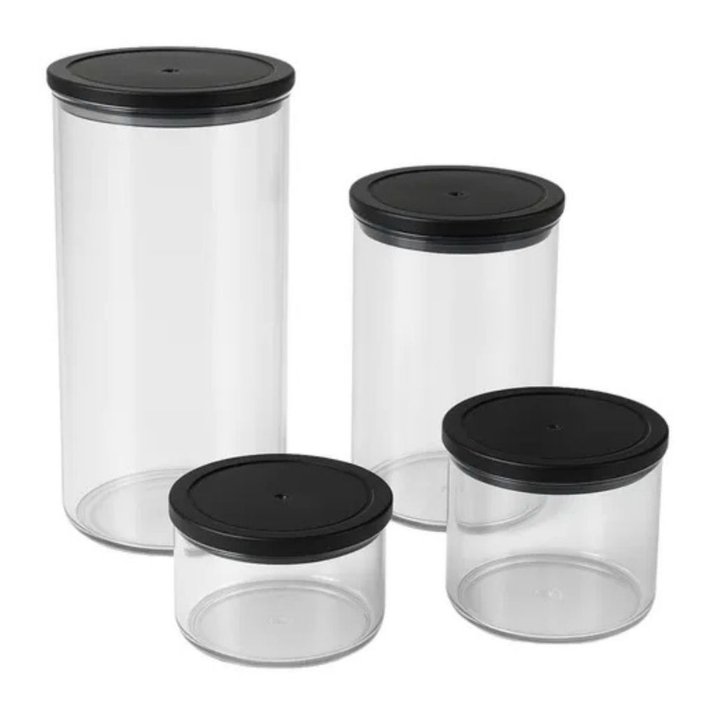 Porta Mantimento Hermético 4 Peças Resistente   Lava Louça Acrilíco Transparente Conserva Alimentos em Oferta na Shopee