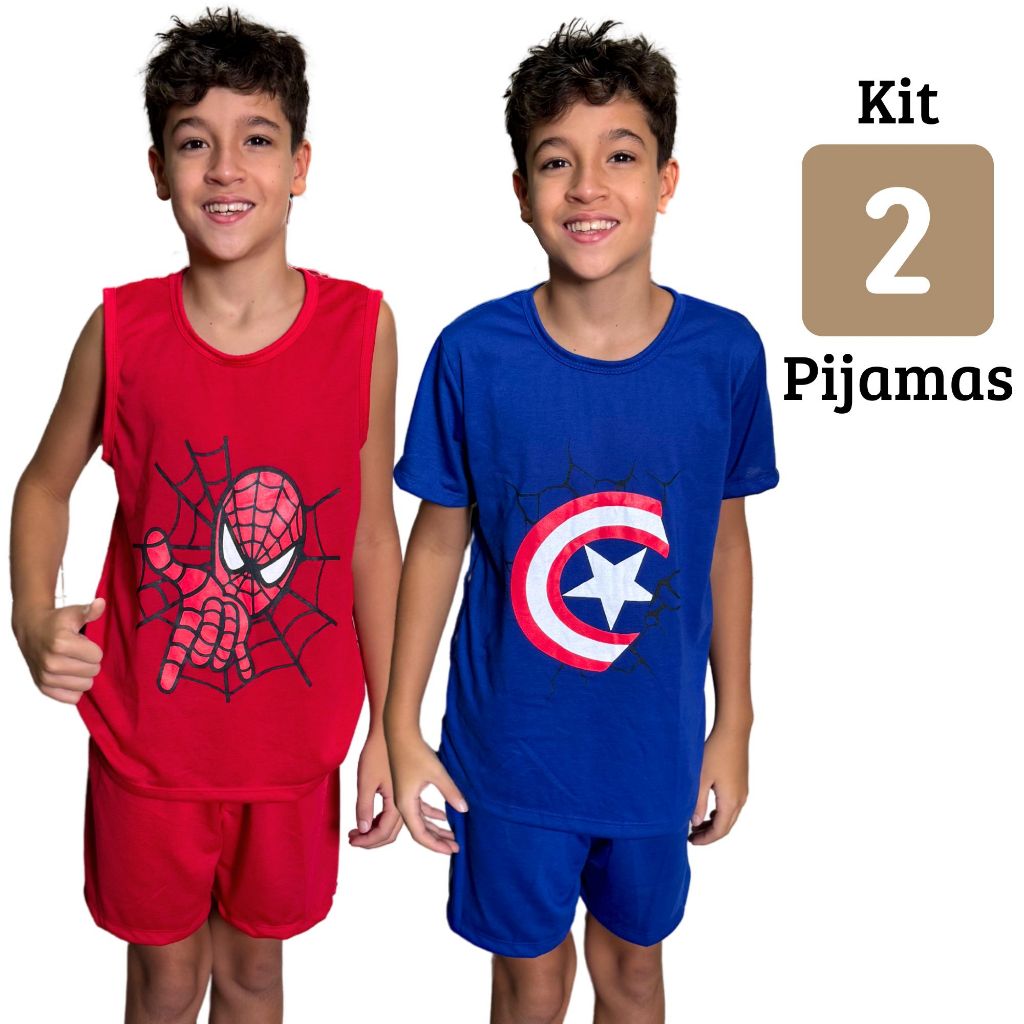 Kit 2 Pijamas Infantil de Menino Personagens Sortidos em malha em Oferta na Shopee