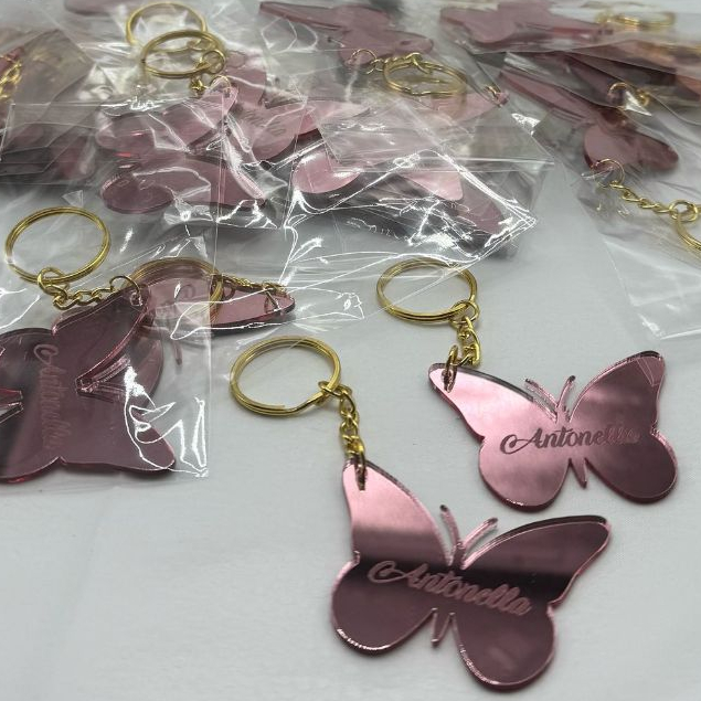 Chaveiro Lembrancinha em Acrílico Espelhado Rose Personalizado