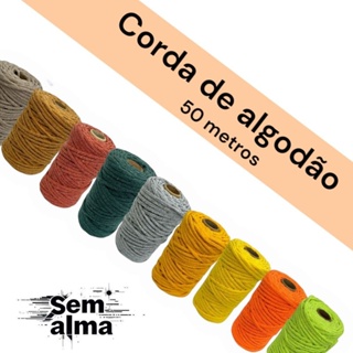 corda (cordão, fio) de algodão trançado de 4mm sem alma - 50m em Oferta na Shopee