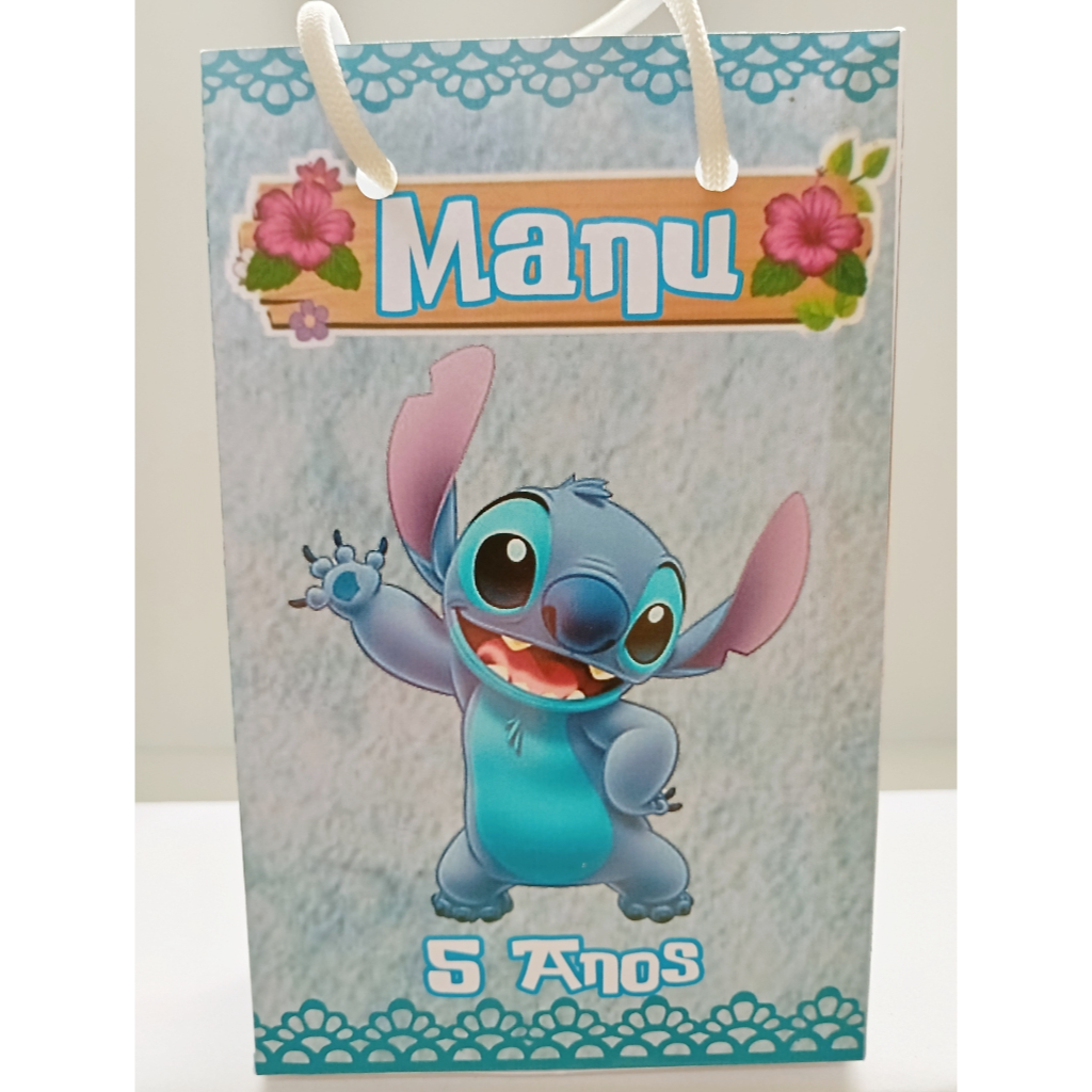 Sacolinha Personalizada Stitch para Lembrancinha Festa Infantil Sacola Surpresa, tamanho PP (15,6 x 9,3 x 4,3 cm).