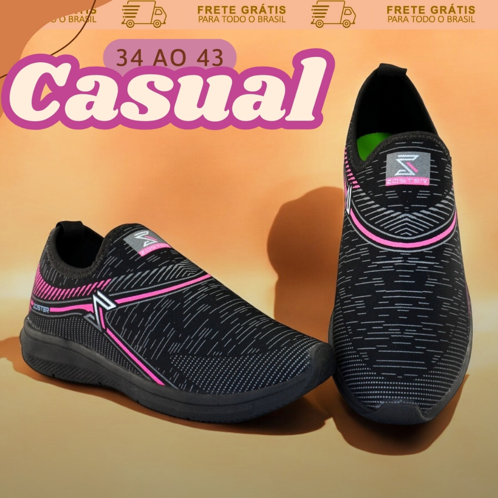 Tênis Meia Feminino Preto Rosa | Malha Flexível e Antiderrapante | Envio Imediato