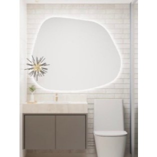 Espelho Orgânico com led  Amarelo 12v com fonte e botão Touch 80x100