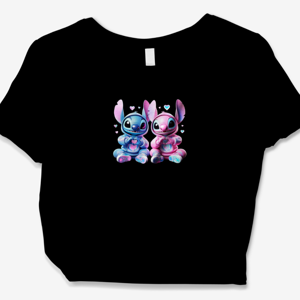 Cropped Croped Stitch e Angel Feminina Camiseta Personagem Stitch e Angel