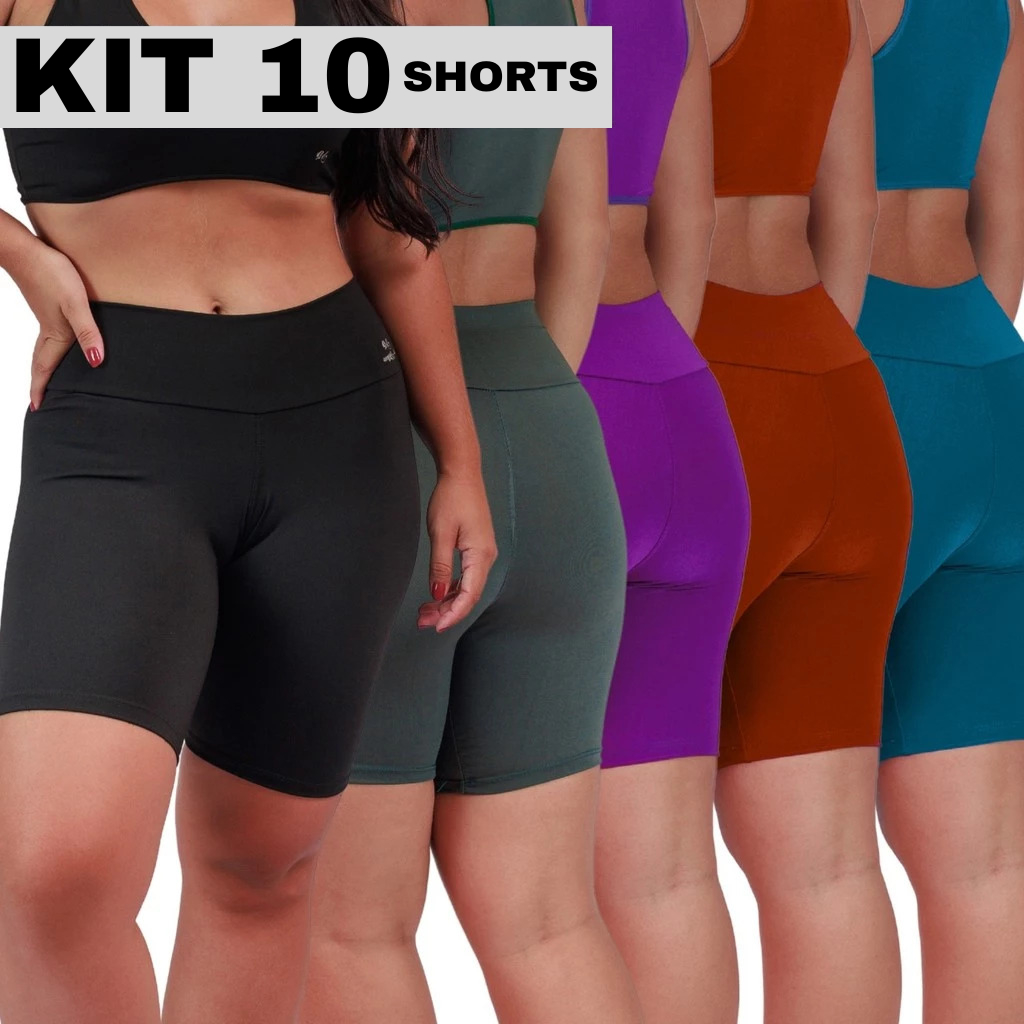 Kit 10 Shorts Fitness Suplex Liso Academia Cós Alto Não Fica Transparente