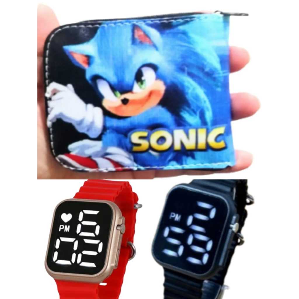 Carteira infantil sonic para mesada e relogio digital a prova d agua masculino , seu filho merece um presente assim.