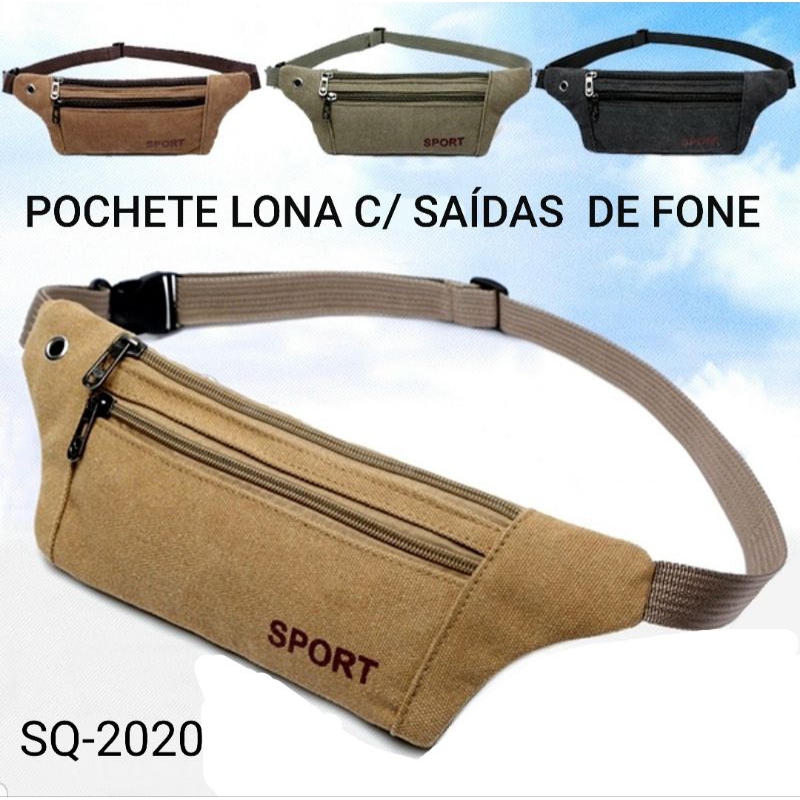 Imagem Pochete De LONA Esportiva Unissex Porta Cartão Celular Passaporte Dinheiro 2020
