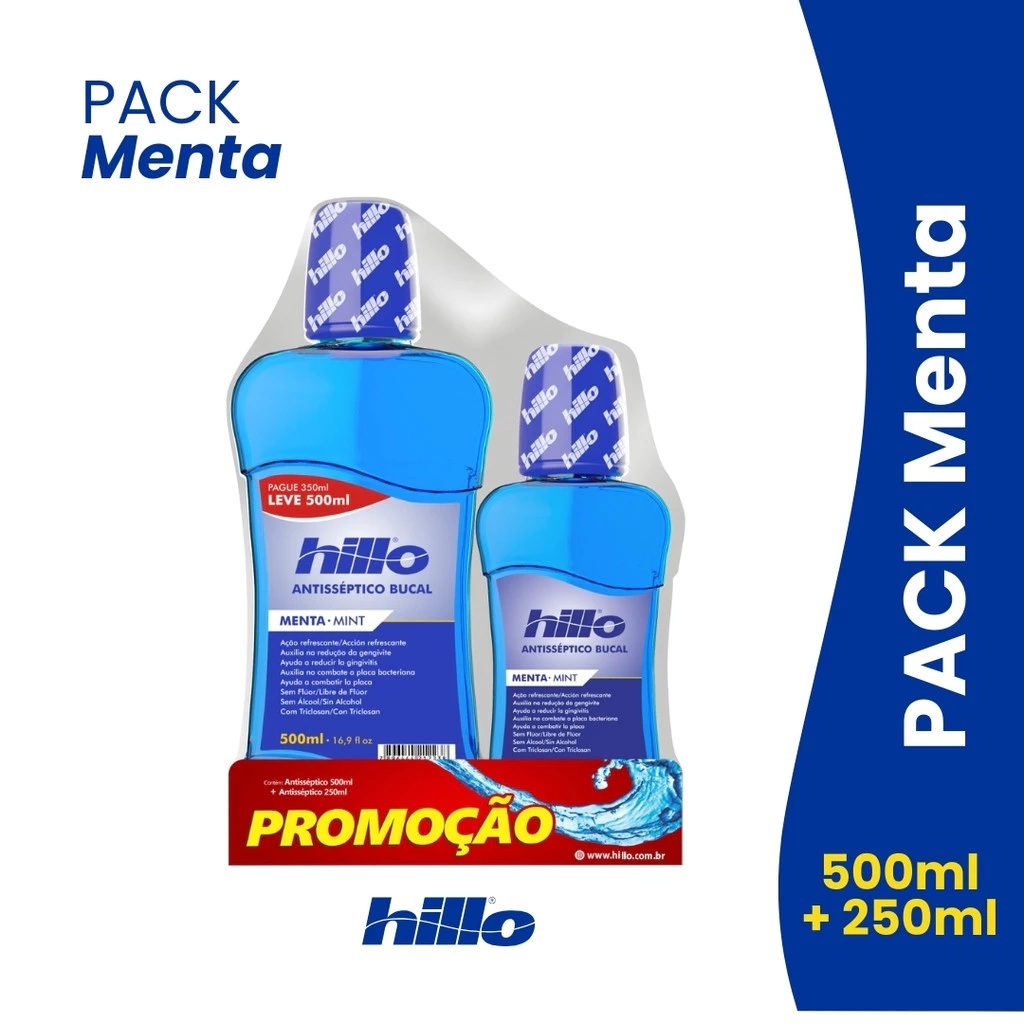 Kit Enxaguante Bucal Hillo Sabor Menta 500ml + 250ml