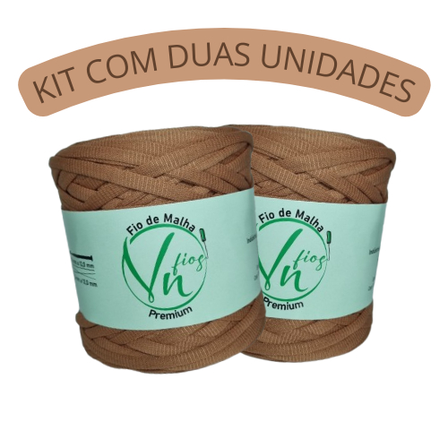 KIT COM 2 FIOS DE MALHA PREMIUM: Amêndoa 25mm. 140m Tensionado para Crochê Artesanato