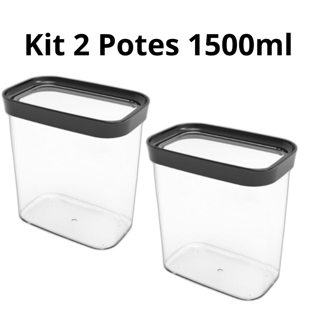 Kit Conjunto de 02 Potes Herméticos para Mantimentos p/ Café e Açúcar 1500ml