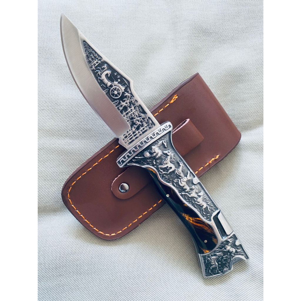 Canivete Aço Inox Super Luxo Coleção + Bainha Couro KB3189B em Oferta na Shopee