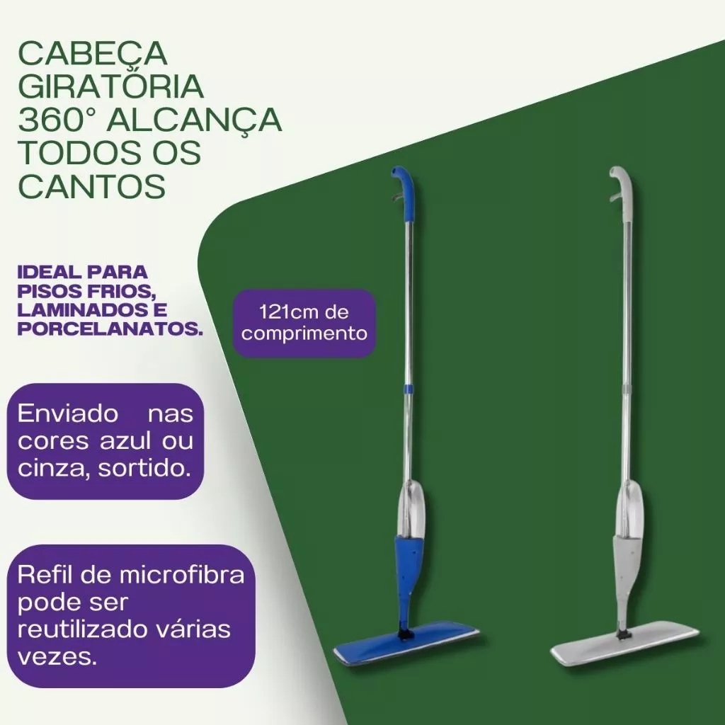 Mop Spray Rodo Esfregão De Limpeza Com Reservatório de 380ml Rodo Magico Limpa Seca