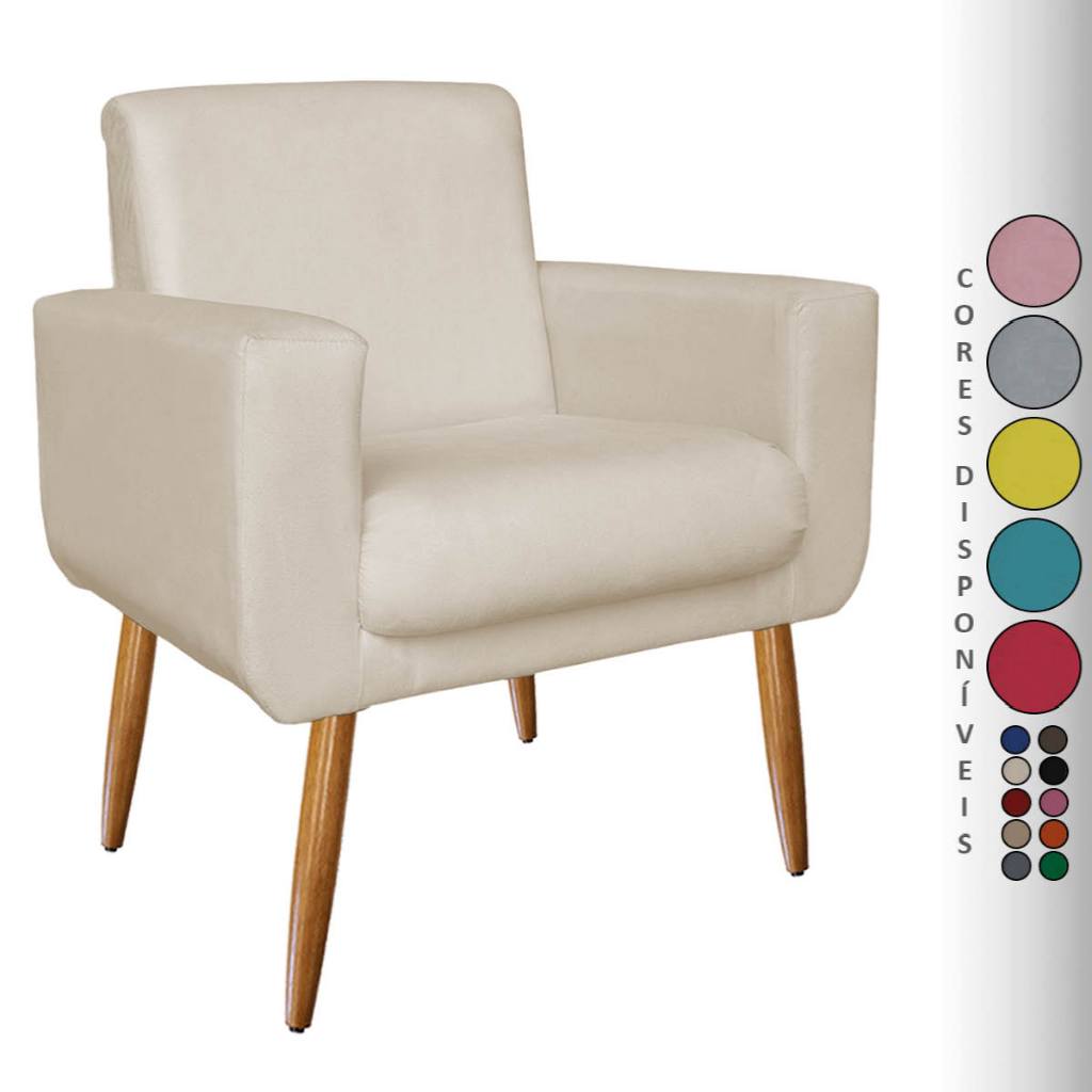 Poltrona Annita para Sala Decorativa Pés Palito Suede Aninha Decor
