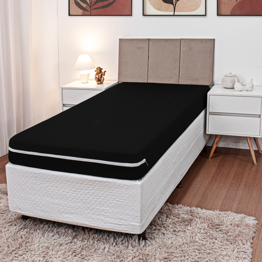 Capa De Colchão Solteiro/ Solteiro + Avulsa/ Solteiro + Par em Poliéster Malha Gel com Zíper Fácil em Oferta na Shopee