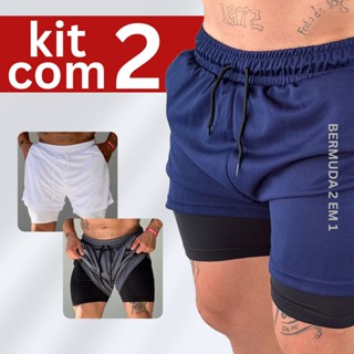 Kit 2 Shorts Kong Bermuda 2 em 1 Para Academia