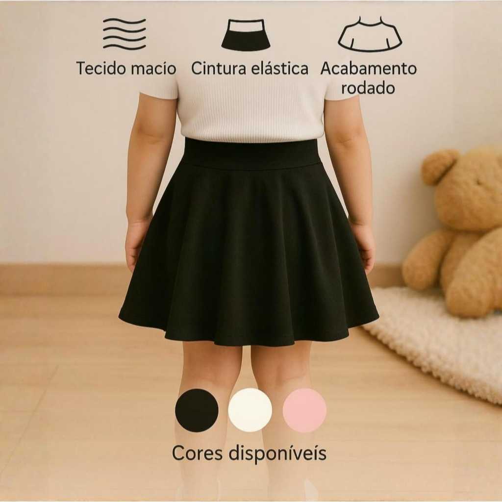 Saia Infantil para Meninas - Moda Infantil Confortável para Escola e Festa - Tecido Leve e Macio
