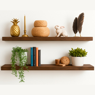 Kit 2 Prateleiras Com Suporte Invisível Madeira Maciça rustica em Oferta na Shopee