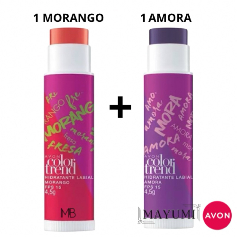 Hidratante Labial Avon Kit 2 Unidades 1 Morango 1 Amora Color Trend.