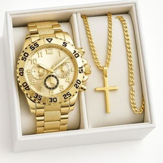 Kit Relógio Masculino Original De Luxo Banhado + Cordão + Pulseira  Ouro Prata 18k em Oferta na Shopee