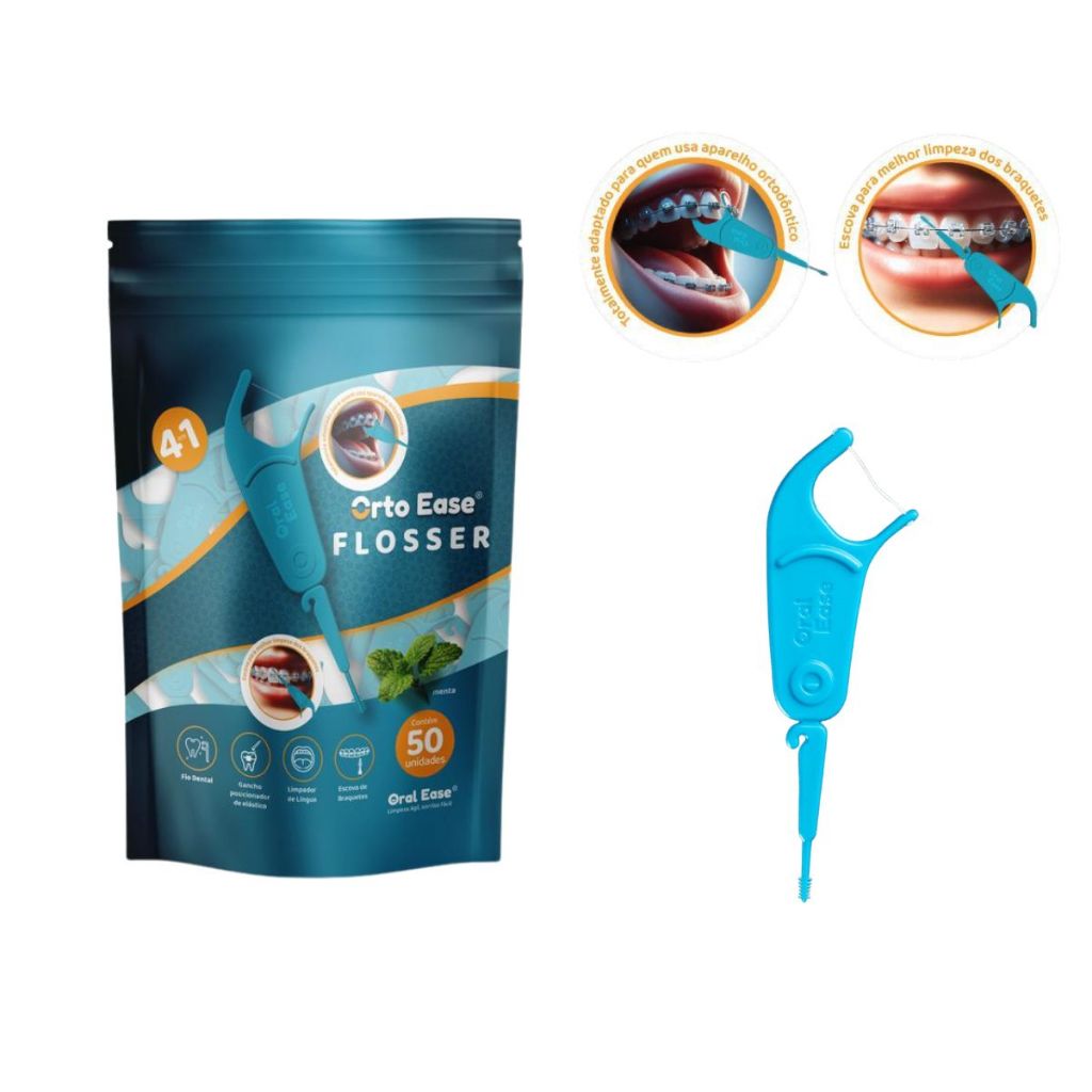 Fio Dental Para Aparelho Ortodôntico 50 Unidades Orto Ease Flosser Fio dental com Haste