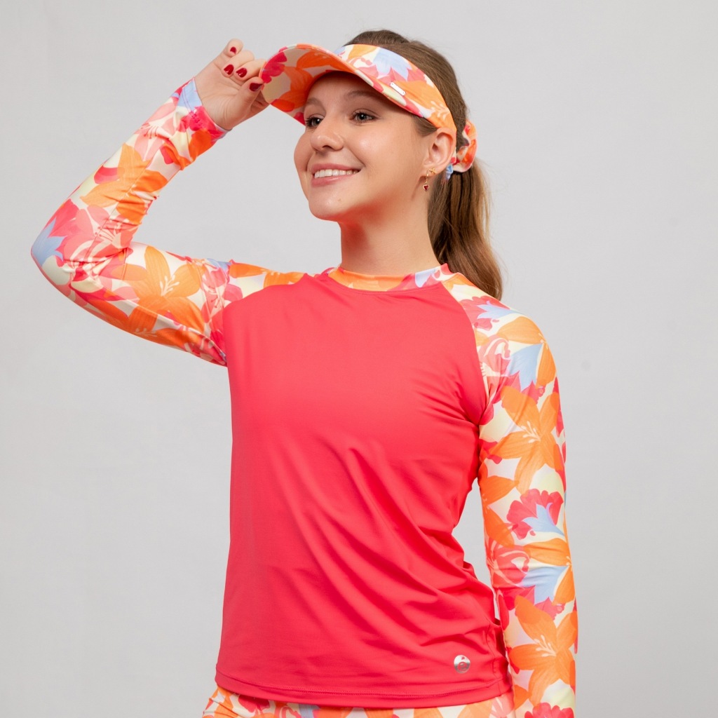 Blusa Uv Feminina Manga Longa UV Praia Piscina + Viseira Combinando Grátis — imagem 2 de 2
