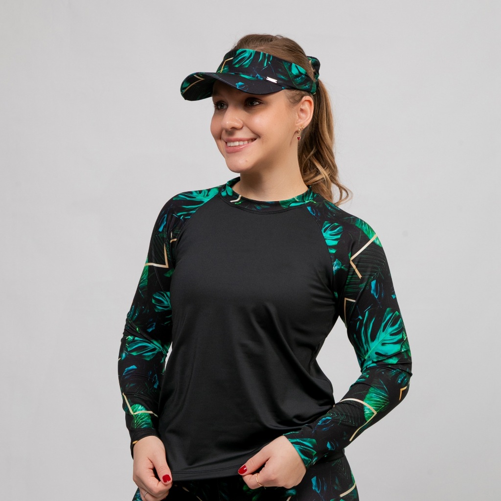 Blusa Uv Feminina Manga Longa UV Praia Piscina + Viseira Combinando Grátis