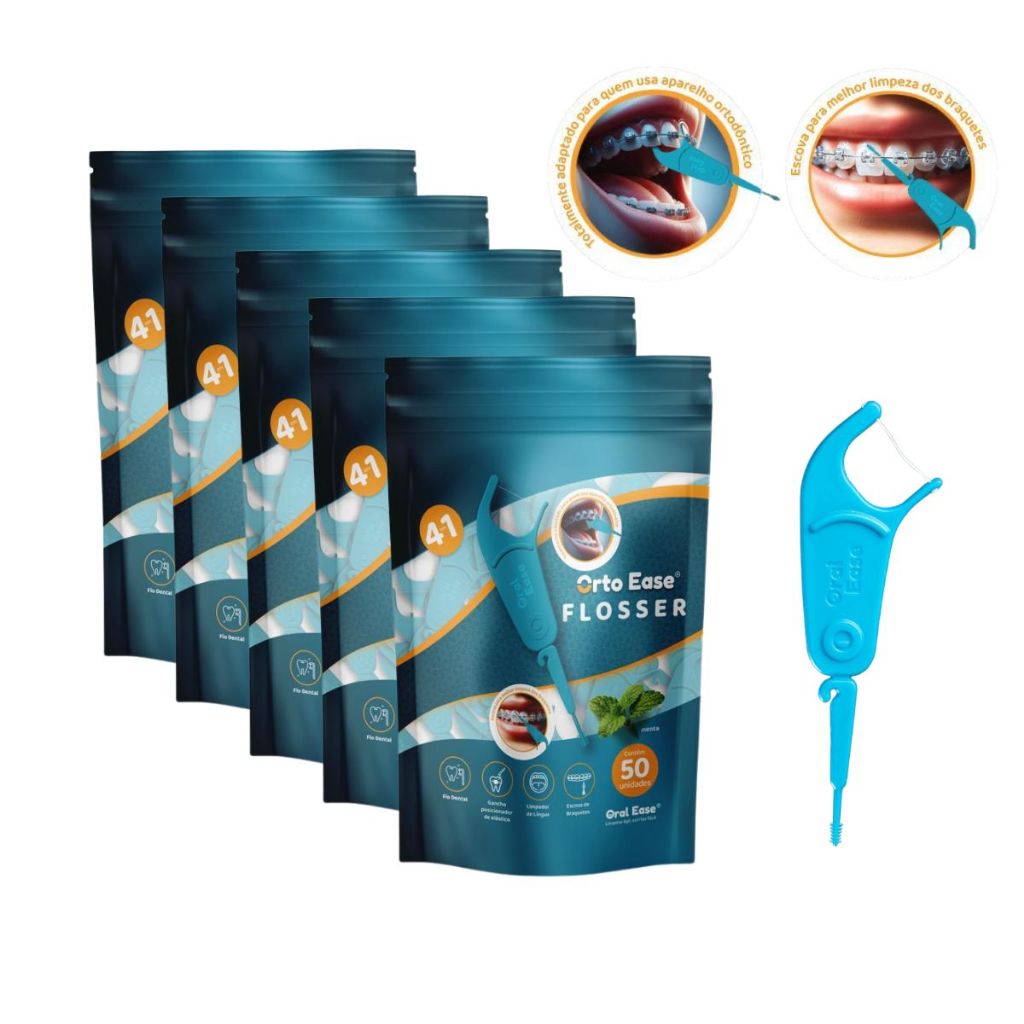 Fio Dental Para Aparelho Ortodôntico 250 unidades Orto Ease Flosser Fio dental com haste